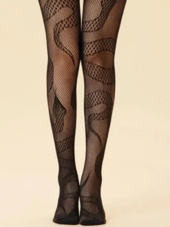 Bas Pour Femme Collants Imprimé Serpent Noir 1 Pièce