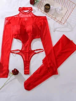 Bas sexy dos nu creux transparent sous-vêtements serrés body