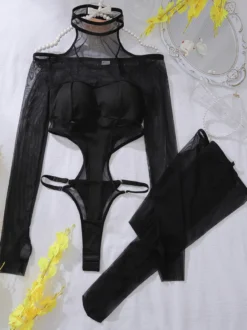 Bas sexy dos nu creux transparent sous-vêtements serrés body