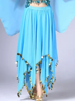 Belly Dance Costume Jupe femmes rouges en mousseline de soie Sequin Dancing Bottoms Déguisements Halloween