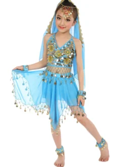 Belly Dance Costumes enfants robes de mousseline de soie rouge sans manche indienne Bollywood danse Déguisements Halloween
