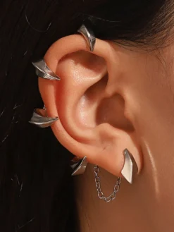 Bijou d'oreille manchette géométrique irrégulière à plusieurs griffes sans perçage