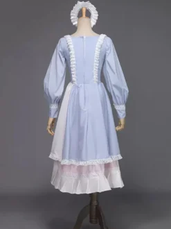 Blanc Rétro Costumes Femmes Dentelle Dentelle Arcs Marie Antoinette Costume Polyester Tunique Chapeaux Robe Vintage Mascarade Robe De Bal