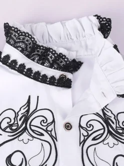 Blanc Vintage Haut Rétro Dentelle Volants Imprimé Fleuri Manches Longues Chemise Rétro Costumes Pour Homme