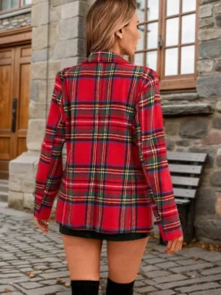 Blazer à carreaux pour femme col à revers manches longues ouvert sur le devant veste à carreaux décontractée avec poches