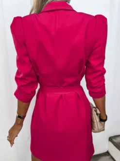 Blazer Court Femme avec Manches Longues à Col Revers Coupe Cintrée avec Boutons Unicolore