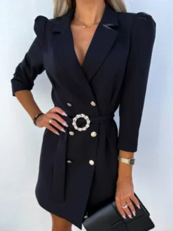 Blazer Court Femme avec Manches Longues à Col Revers Coupe Cintrée avec Boutons Unicolore