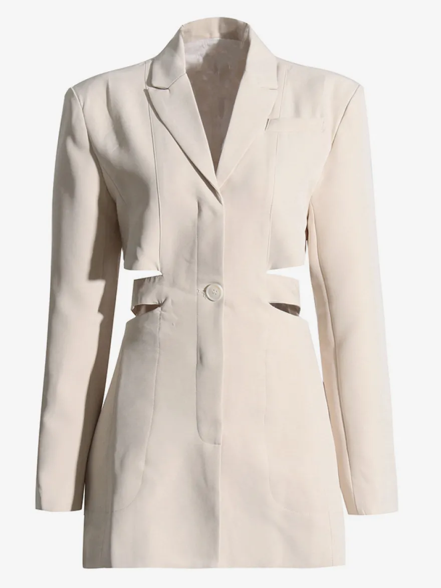 Blazer découpé pour femme - Veste longue beige élégante à un bouton coupe ajustée - Idéale pour le printemps 2026 du bureau au dîner