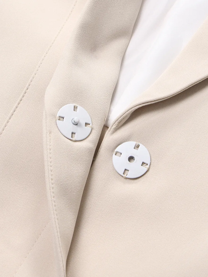 Blazer découpé pour femme - Veste longue beige élégante à un bouton coupe ajustée - Idéale pour le printemps 2026 du bureau au dîner