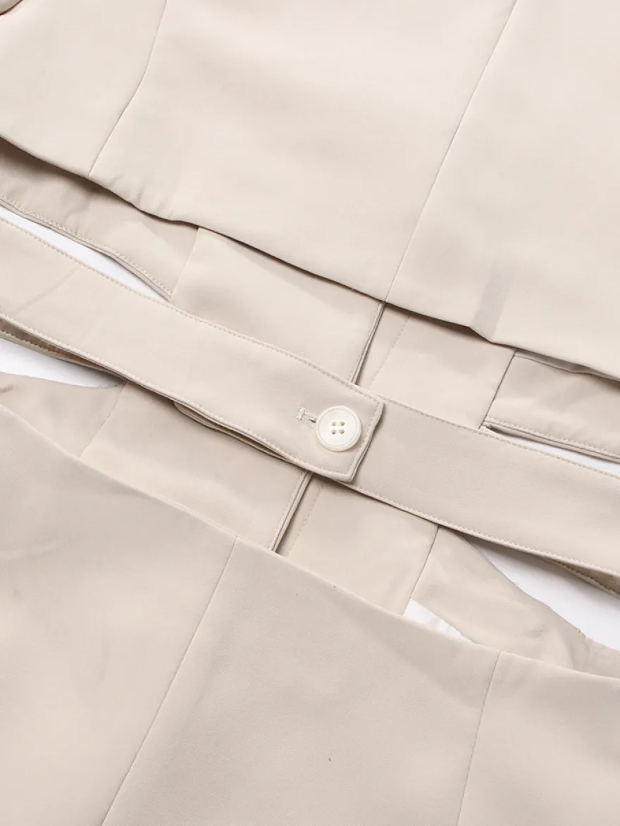 Blazer découpé pour femme - Veste longue beige élégante à un bouton coupe ajustée - Idéale pour le printemps 2026 du bureau au dîner