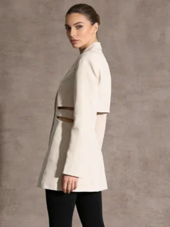 Blazer découpé pour femme - Veste longue beige élégante à un bouton coupe ajustée - Idéale pour le printemps 2026 du bureau au dîner