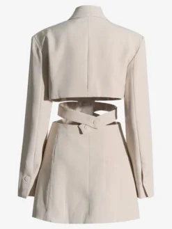Blazer découpé pour femme - Veste longue beige élégante à un bouton coupe ajustée - Idéale pour le printemps 2026 du bureau au dîner