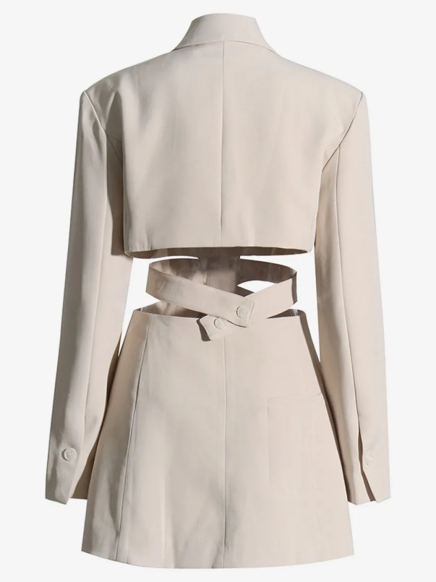 Blazer découpé pour femme - Veste longue beige élégante à un bouton coupe ajustée - Idéale pour le printemps 2026 du bureau au dîner