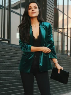 Blazer Femme avec Manches Longues à Col Revers Unicolore