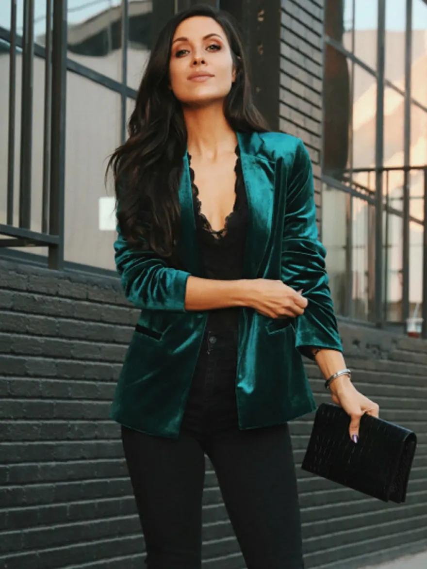 Blazer Femme avec Manches Longues à Col Revers Unicolore