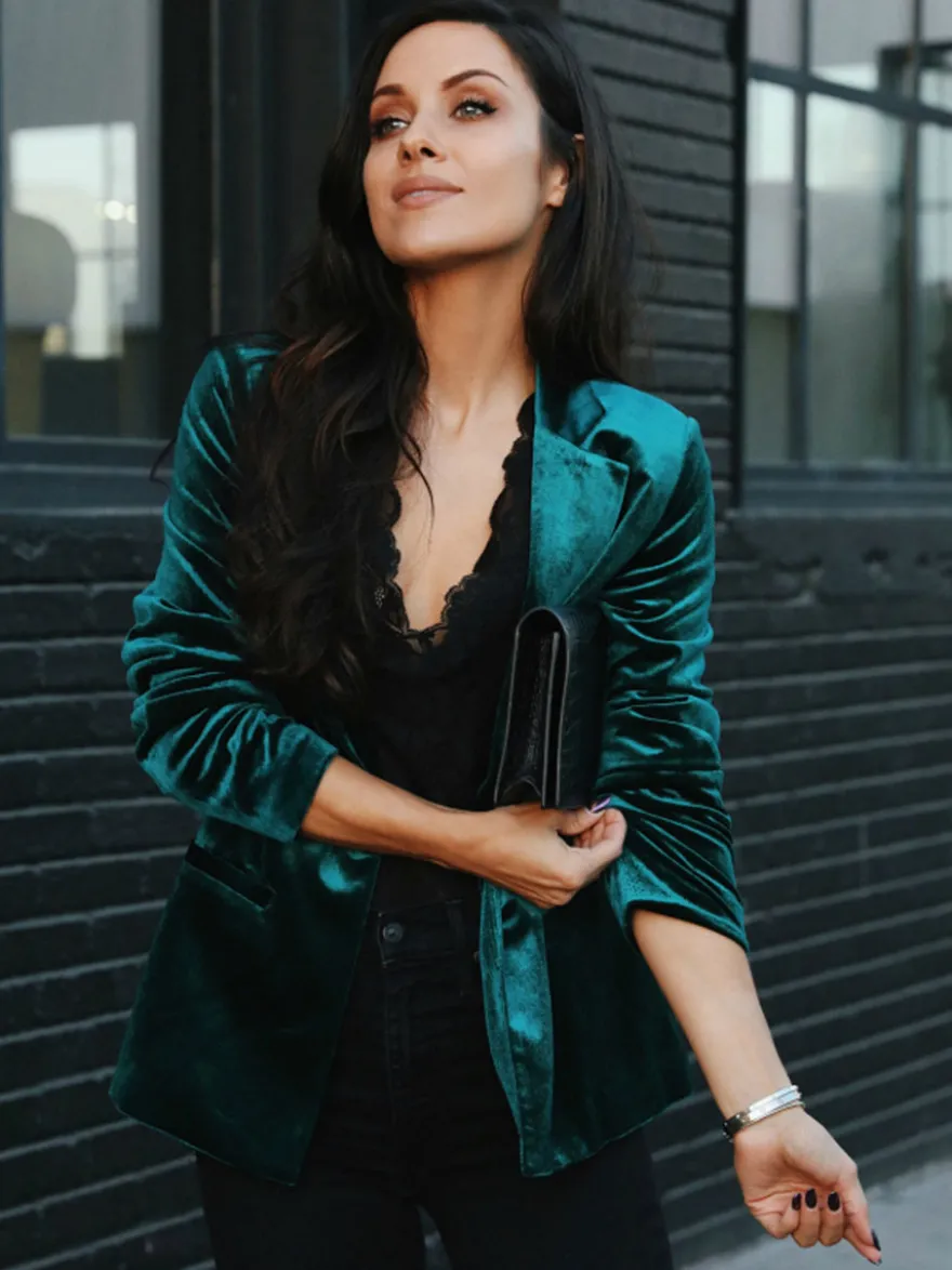 Blazer Femme avec Manches Longues à Col Revers Unicolore