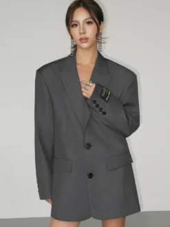 Blazer Femme Chic Moderne Col Rabattu Boutons Manches Longues