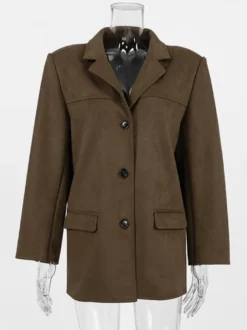 Blazer Femme Moderne En Daim Col Rabattu Manches Longues
