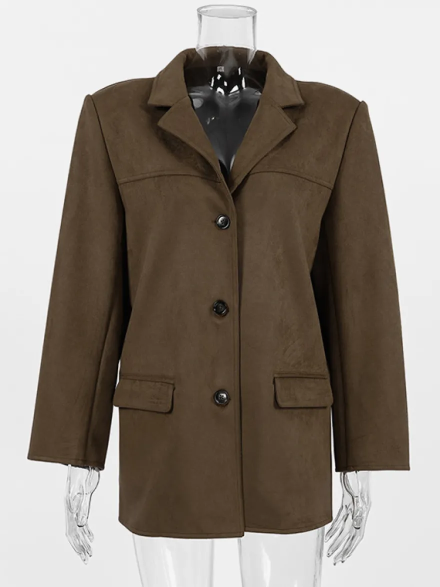 Blazer Femme Moderne En Daim Col Rabattu Manches Longues