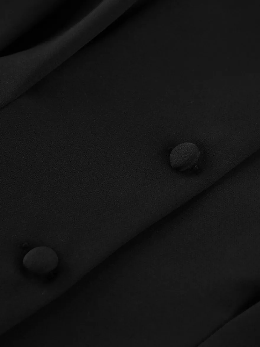 Blazer noir pour femme Hourglass Tailored - Veste structurée à épaules dénudées et boutonnage simple - Vêtement de travail décontracté chic 2026