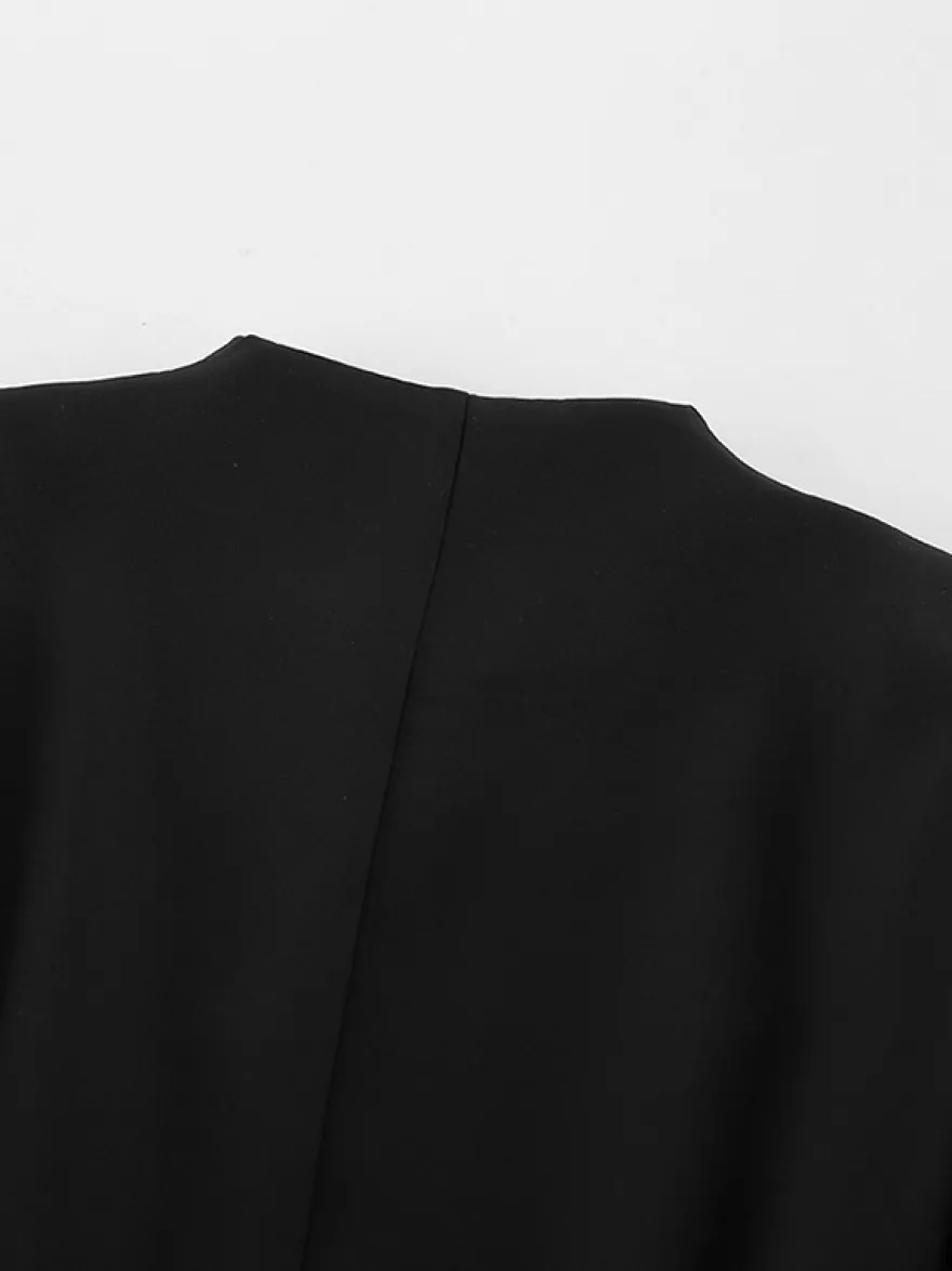Blazer noir pour femme Hourglass Tailored - Veste structurée à épaules dénudées et boutonnage simple - Vêtement de travail décontracté chic 2026