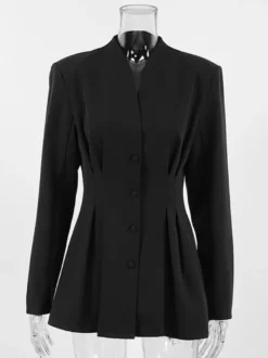 Blazer noir pour femme Hourglass Tailored - Veste structurée à épaules dénudées et boutonnage simple - Vêtement de travail décontracté chic 2026