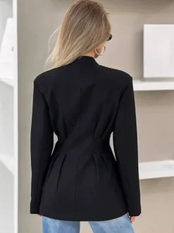Blazer noir pour femme Hourglass Tailored - Veste structurée à épaules dénudées et boutonnage simple - Vêtement de travail décontracté chic 2026