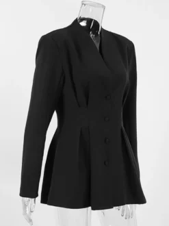 Blazer noir pour femme Hourglass Tailored - Veste structurée à épaules dénudées et boutonnage simple - Vêtement de travail décontracté chic 2026