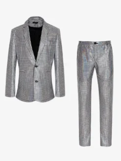 Blazer à paillettes métallisé pour homme ensemble 2 pièces slim tenue de soirée de bal de mariage de banquet veste et pantalon