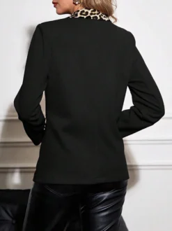 Blazer patchwork léopard pour femme veste de tailleur à revers manches longues et poches