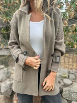 Blazer patchwork à manches en maille pour femme 2026
