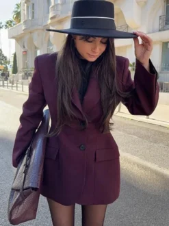 Blazer pour femme chic col rabattu boutons manches longues tailleur