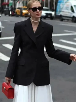 Blazer pour femme chic col rabattu boutons manches longues tailleur