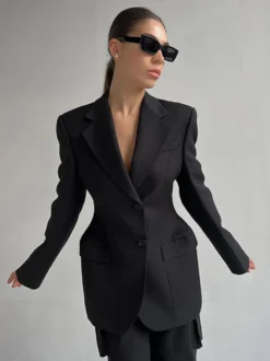 Blazer pour femme chic col rabattu boutons manches longues tailleur