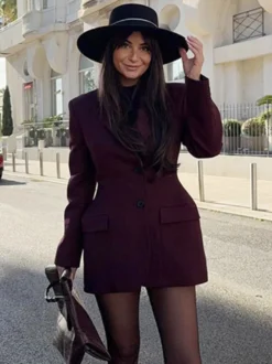 Blazer pour femme chic col rabattu boutons manches longues tailleur