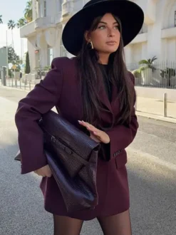 Blazer pour femme chic col rabattu boutons manches longues tailleur
