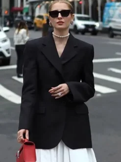 Blazer pour femme chic col rabattu boutons manches longues tailleur