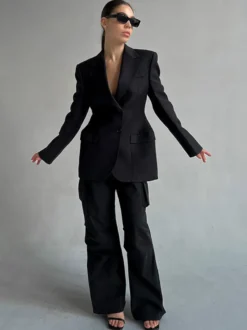 Blazer pour femme chic col rabattu boutons manches longues tailleur