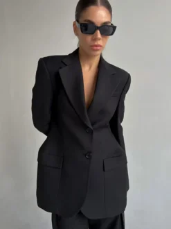 Blazer pour femme chic col rabattu boutons manches longues tailleur
