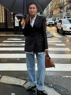 Blazer pour femme chic col rabattu boutons manches longues tailleur