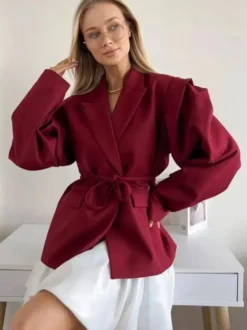 Blazer pour femme col rabattu plissé boutons manches longues veste de tailleur