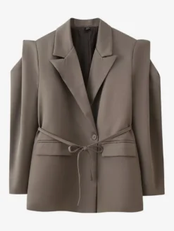 Blazer pour femme col rabattu plissé boutons manches longues veste de tailleur