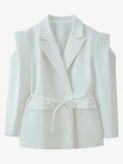 Blazer pour femme col rabattu plissé boutons manches longues veste de tailleur