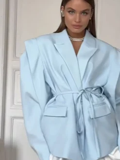 Blazer pour femme col rabattu plissé boutons manches longues veste de tailleur