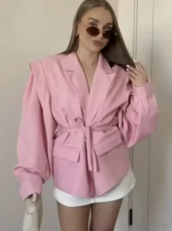Blazer pour femme col rabattu plissé boutons manches longues veste de tailleur