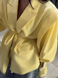 Blazer pour femme col rabattu plissé boutons manches longues veste de tailleur