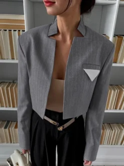 Blazer pour femme élégant col montant manches longues vêtement d'extérieur
