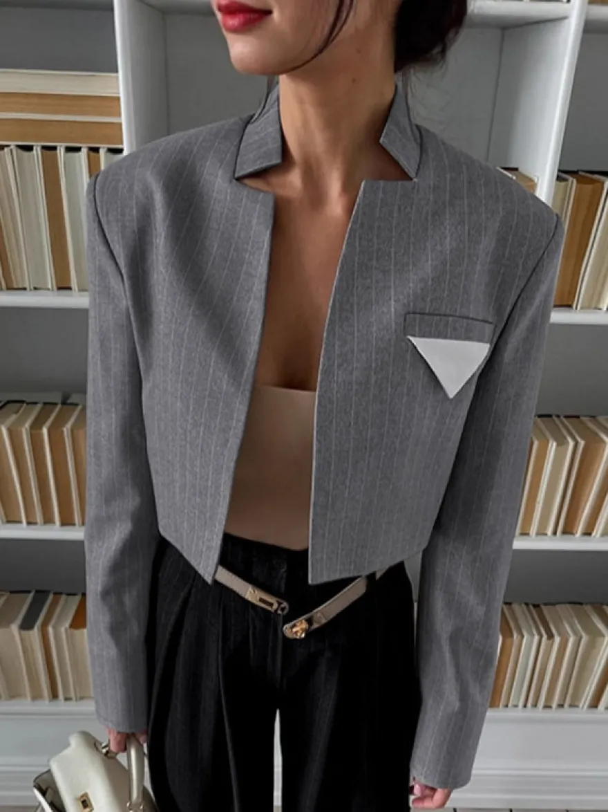 Blazer pour femme élégant col montant manches longues vêtement d'extérieur