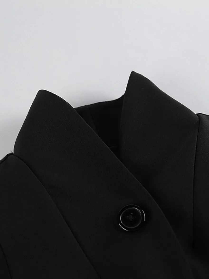 Blazer péplum vintage pour femme - Veste cintrée à manches bouffantes et col montant - Vêtement d'extérieur chic pour les fêtes de printemps 2026