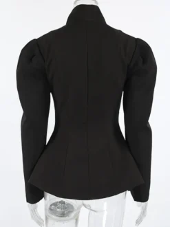 Blazer péplum vintage pour femme - Veste cintrée à manches bouffantes et col montant - Vêtement d'extérieur chic pour les fêtes de printemps 2026
